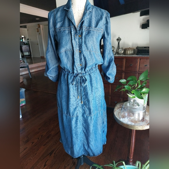 Donna Karan Tie Waist Shirt Dress Denim Color Knee Length Women's sz XS - Picture 1 of 12